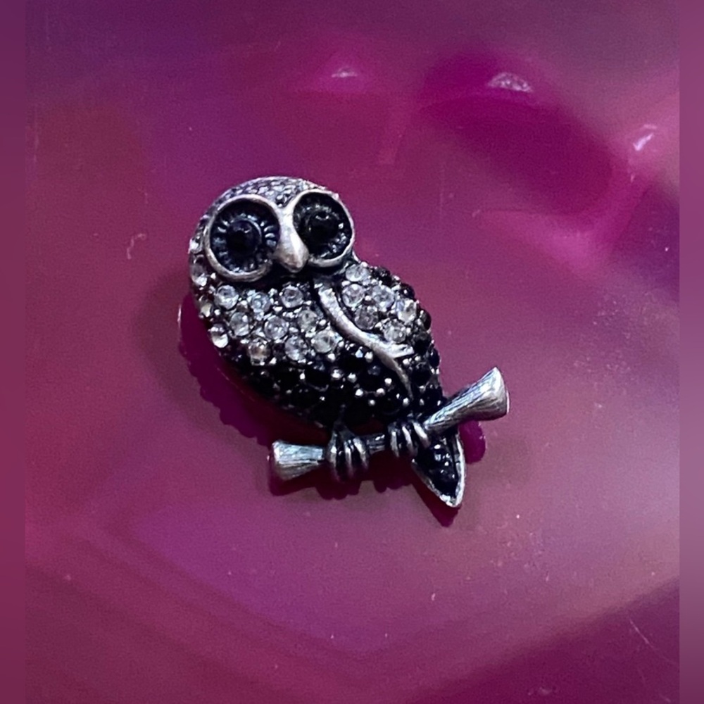 Upcycled Silver Tone Owl Pendant #9079